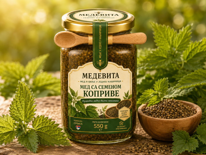 Medevita med sa semenom koprive u tegli od 550 grama